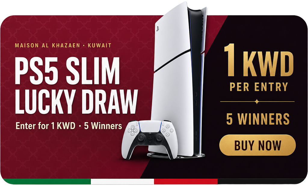 Win a PlayStation 5 Slim — Lucky Draw. 5 Winners. Enter for just 1 KWD.