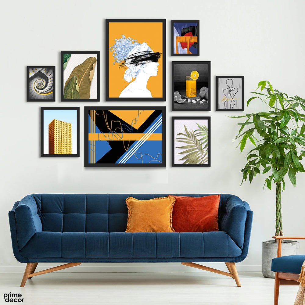 Yellow Tone Mid Century Modern Design (9 Panel) Nordic Wall Art