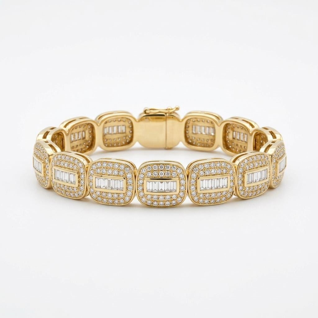 Baguette & Round Diamond Cushion Bangle