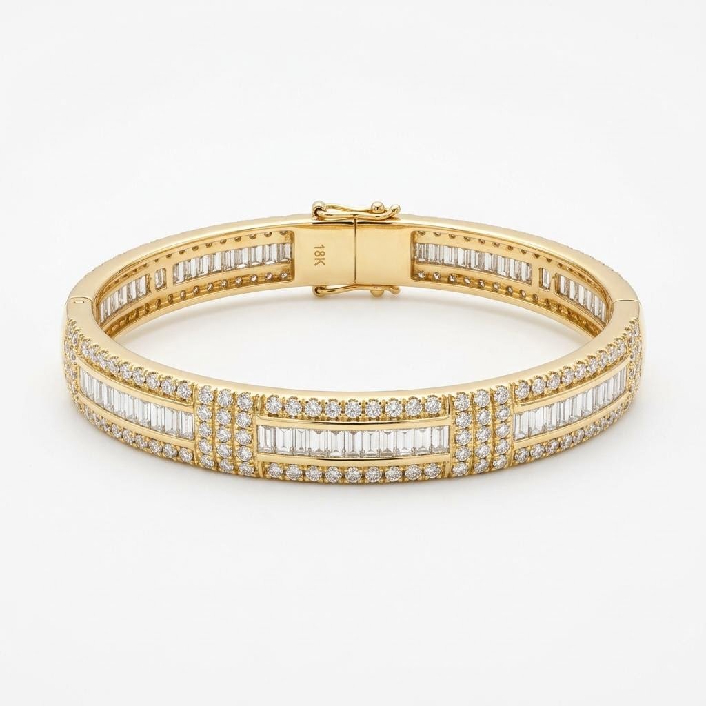Baguette & Round Diamond Oval Bangle