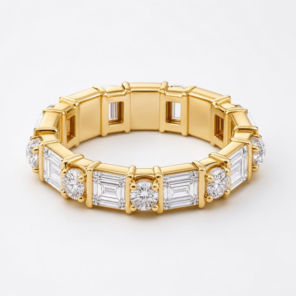 Baguette & Round Diamond Square Band Ring