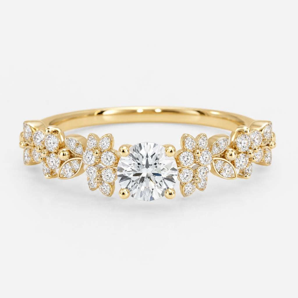 Bouquet Gold and Diamond, Round Solitaire Ring