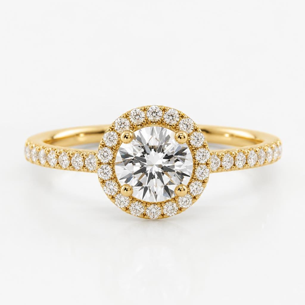 Classic Halo, Diamond Shank, Round Solitaire Ring