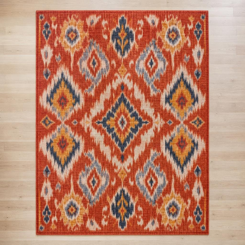 Orange Red Ikat Rug 7' 11 x 10' 1