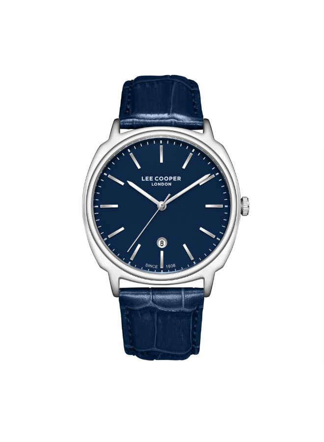 Lee Cooper Gents Date Fn Silver Case Dark Blue LEATHER Band Dark Blue Dial