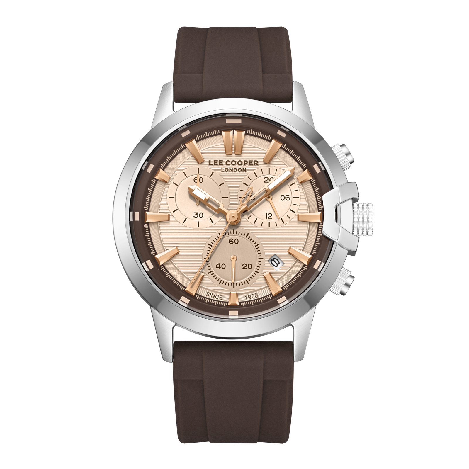 Lee Cooper GENTS 2H Fn Gold Case Gold Metal Band Silver Dial