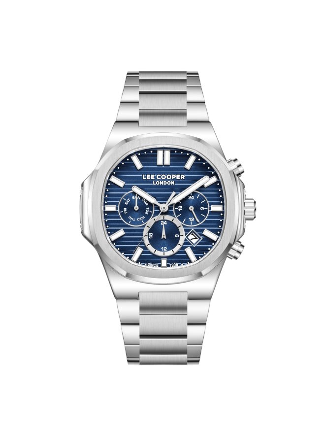 Lee Cooper Gents Date Fn Silver Case Dark Blue Silicon Band Dark Blue Dial