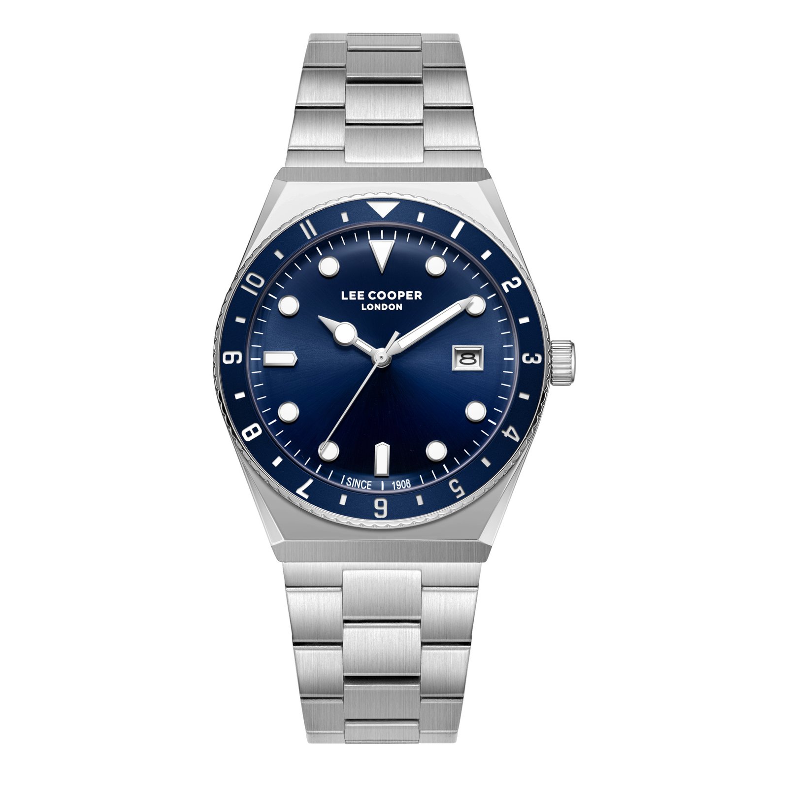 Lee Cooper Gents Date Fn Silver Case Silver Metal Band Dark Blue Dial