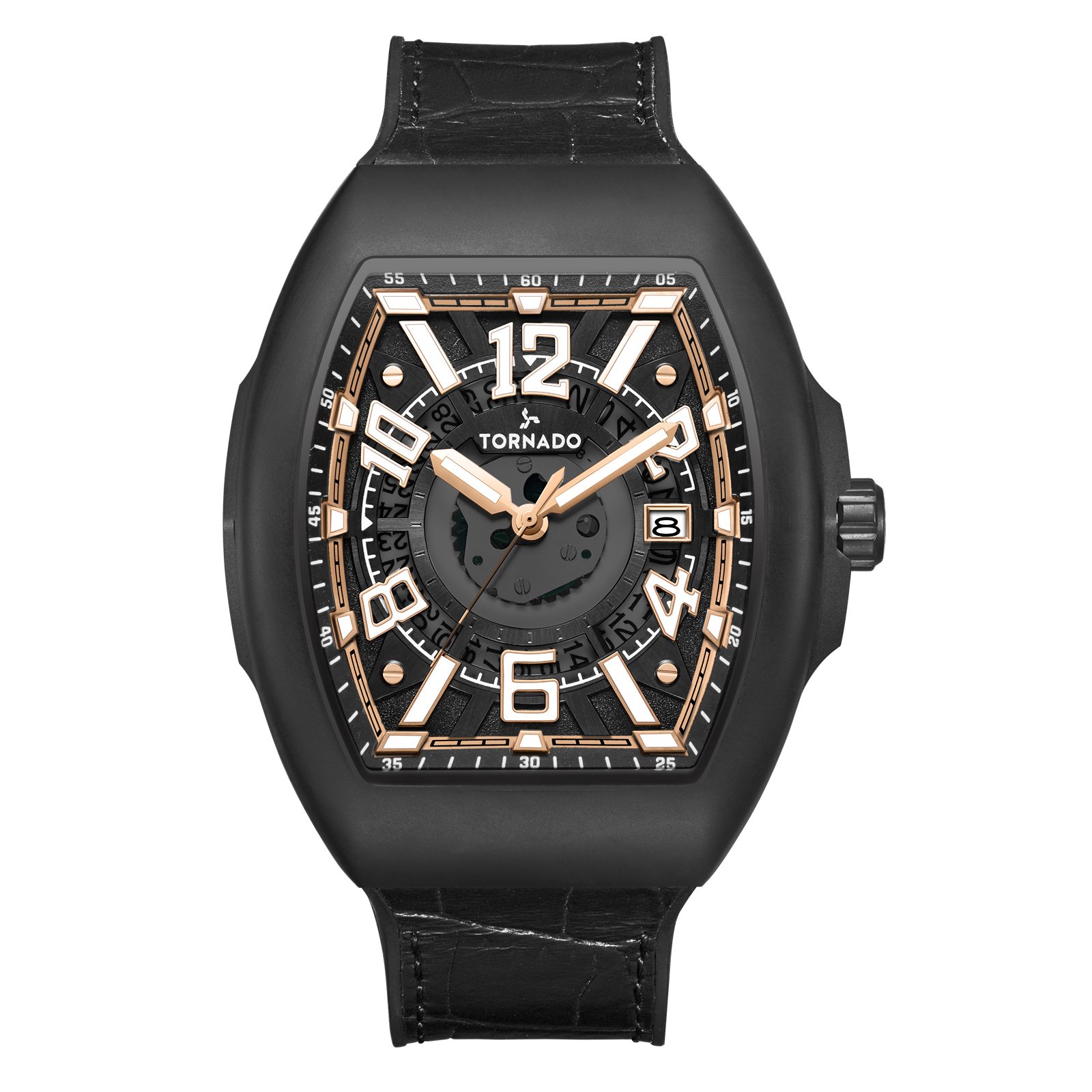 Tornado Gents Analog Fn Black Case Black Leather Strap Black Dial